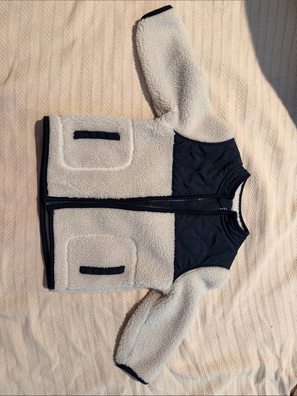 Cozy Sherpa Fleece Jacket for Kids - Cream and Black